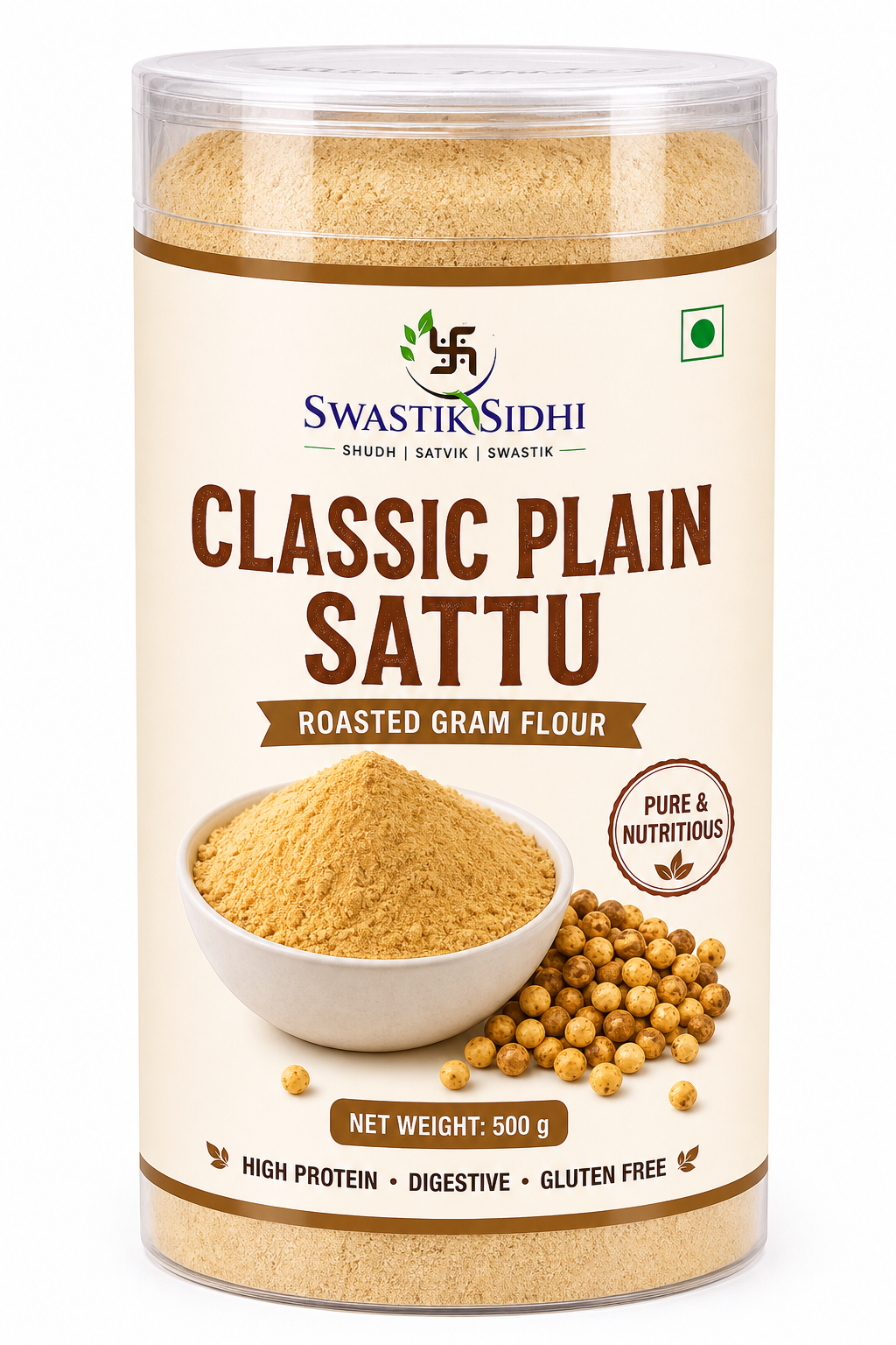 Swastik Sidhi Classic Plain Sattu 500g — Premium Roasted Gram Flour