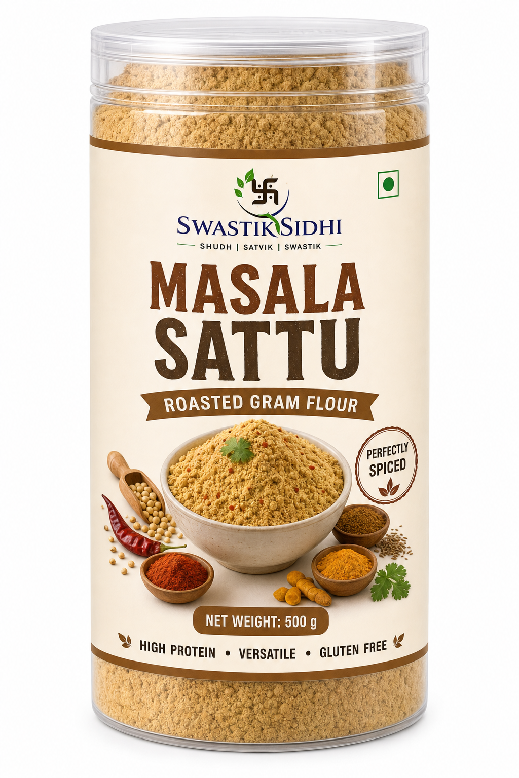 Swastik Sidhi Masala Sattu 500g — Spiced Roasted Gram Flour
